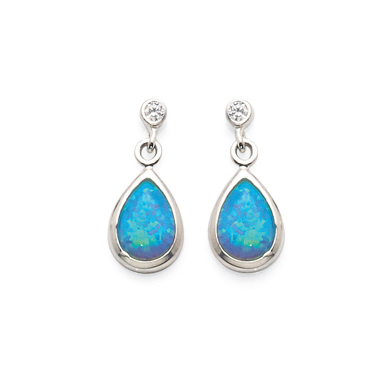 Sterling Silver Created Blue Opal & Cubic Zirconia Pear Shap