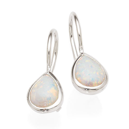 Sterling Silver Created White Opal Pear Shaped Hooks