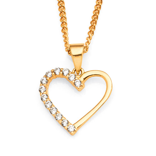 9ct Yellow Gold Cubic Zirconia Open Heart Pendant