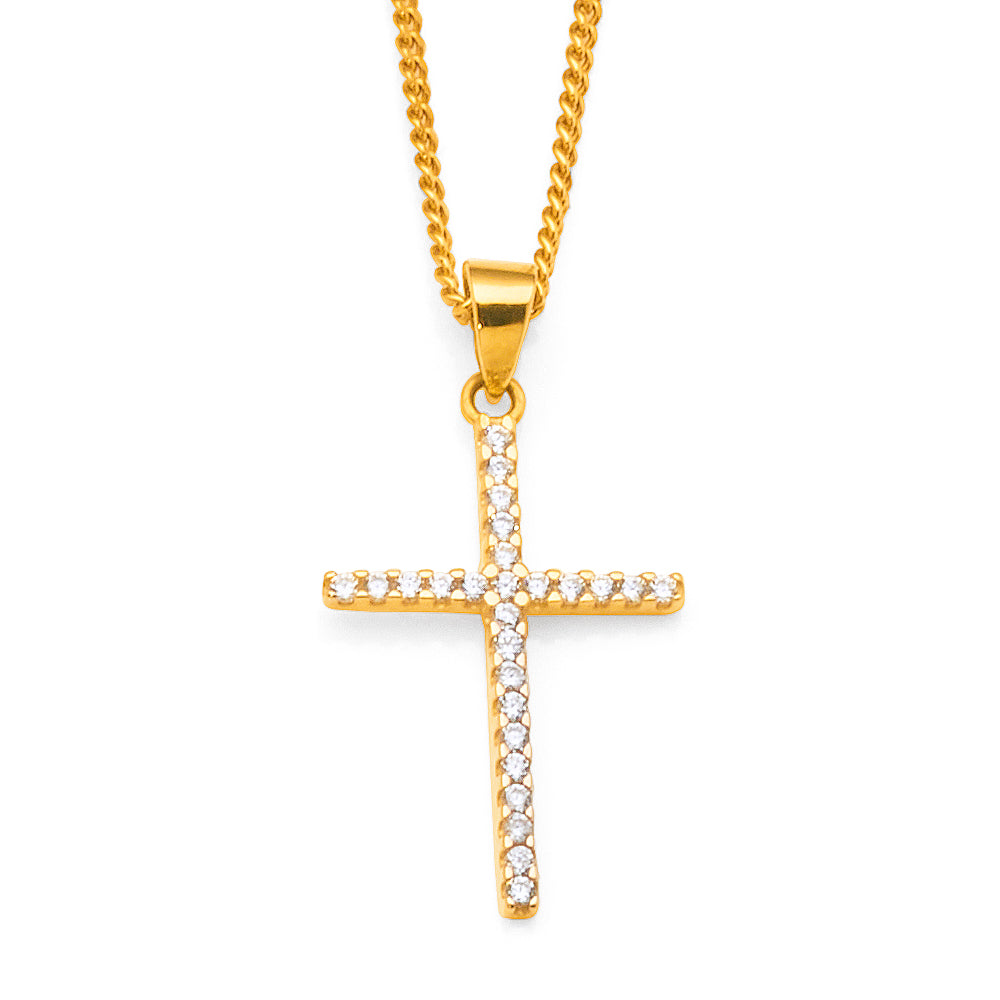 9ct Yellow Gold Cubic Zirconia Cross Pendant