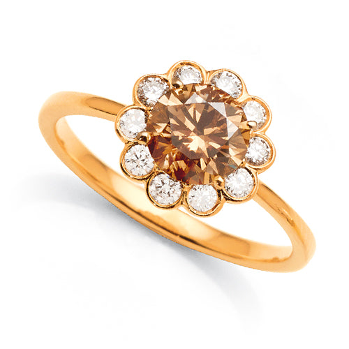 18ct Gold Cognac Diamond Flower Engagement Ring