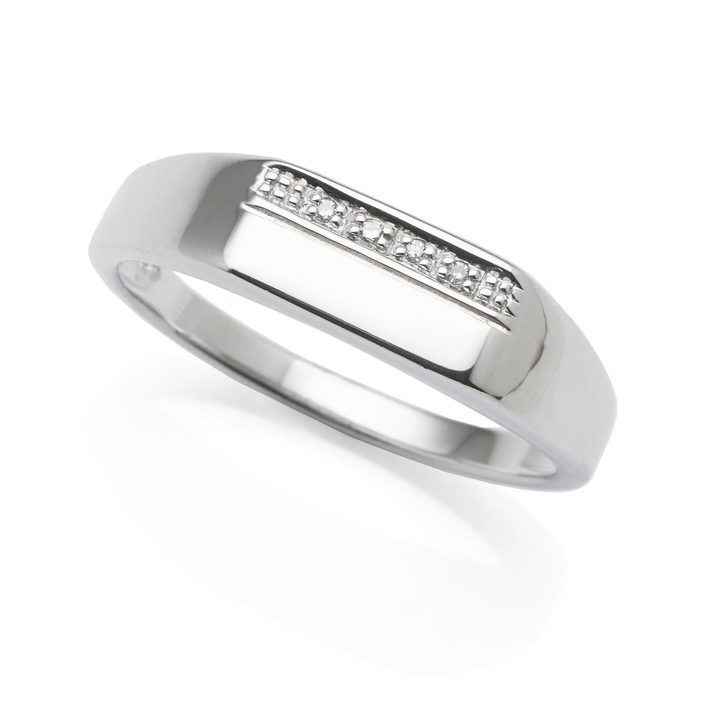 Sterling Silver Diamond Set Signet Ring