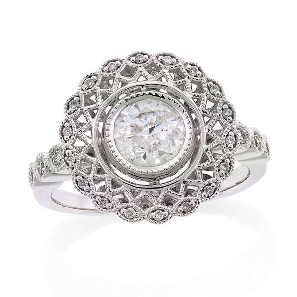 18ct White Gold Vintage Inspired Diamond Engagement Ring TDW