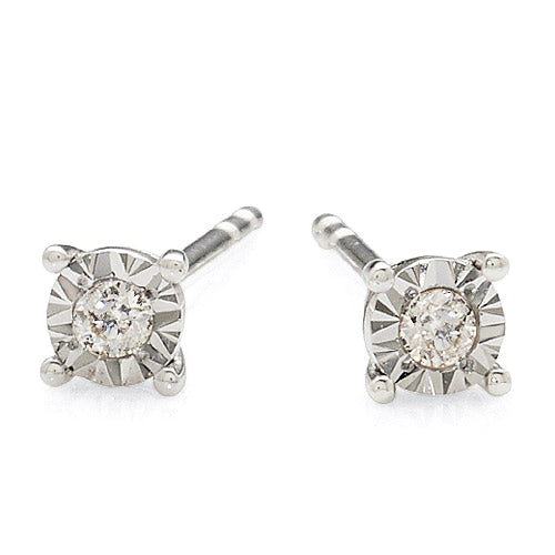 9ct White Gold Illusion Set Diamond Studs TDW: 0.05CT