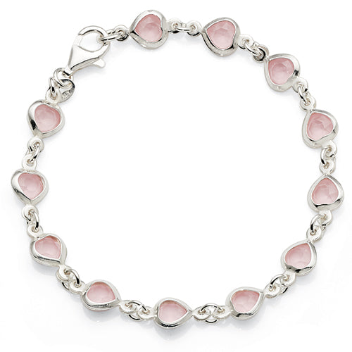 Sterling Silver Pink Ice Cubic Zirconia Heart Link Bracelet