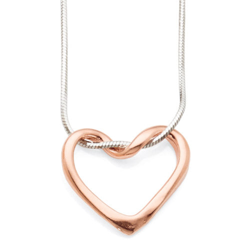 Sterling Silver & Rose Tone Open Heart Necklet