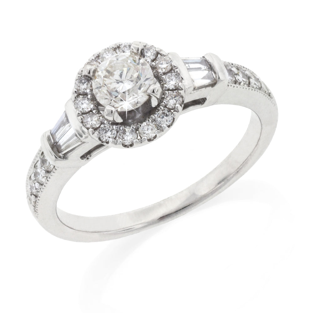 18ct White Gold Diamond Halo Ring TDW 1.0CT