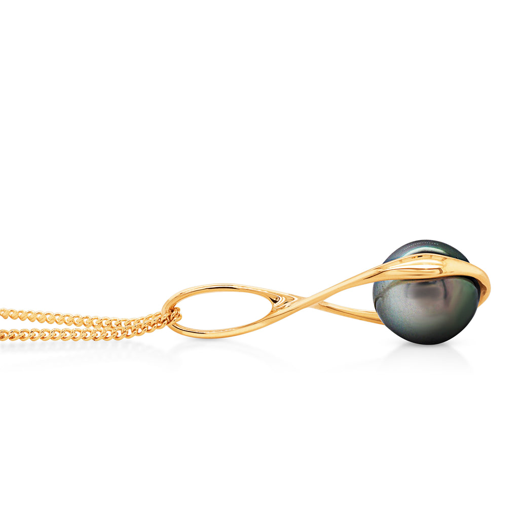 9ct Yellow Gold 10mm Tahitian Pearl Figure 8 Pendant