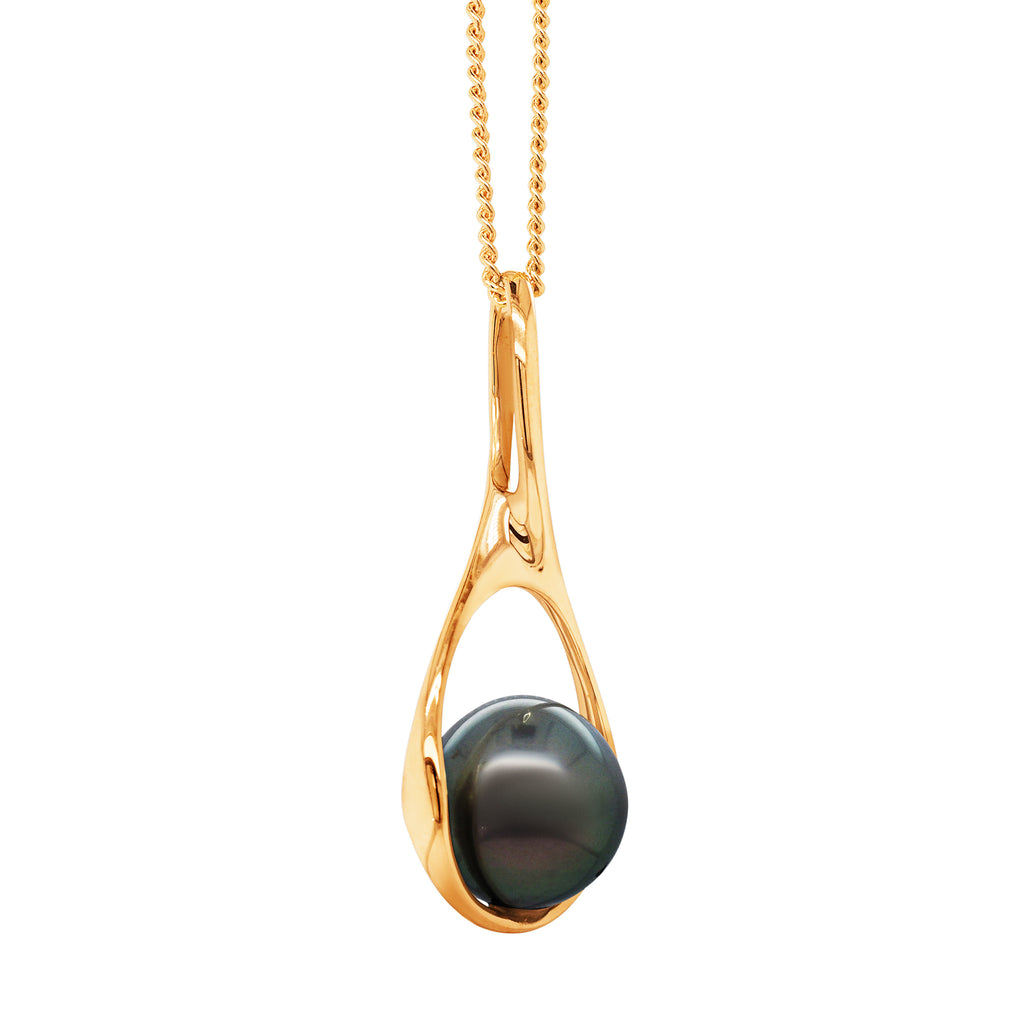 9ct Yellow Gold 10mm Tahitian Pearl Figure 8 Pendant