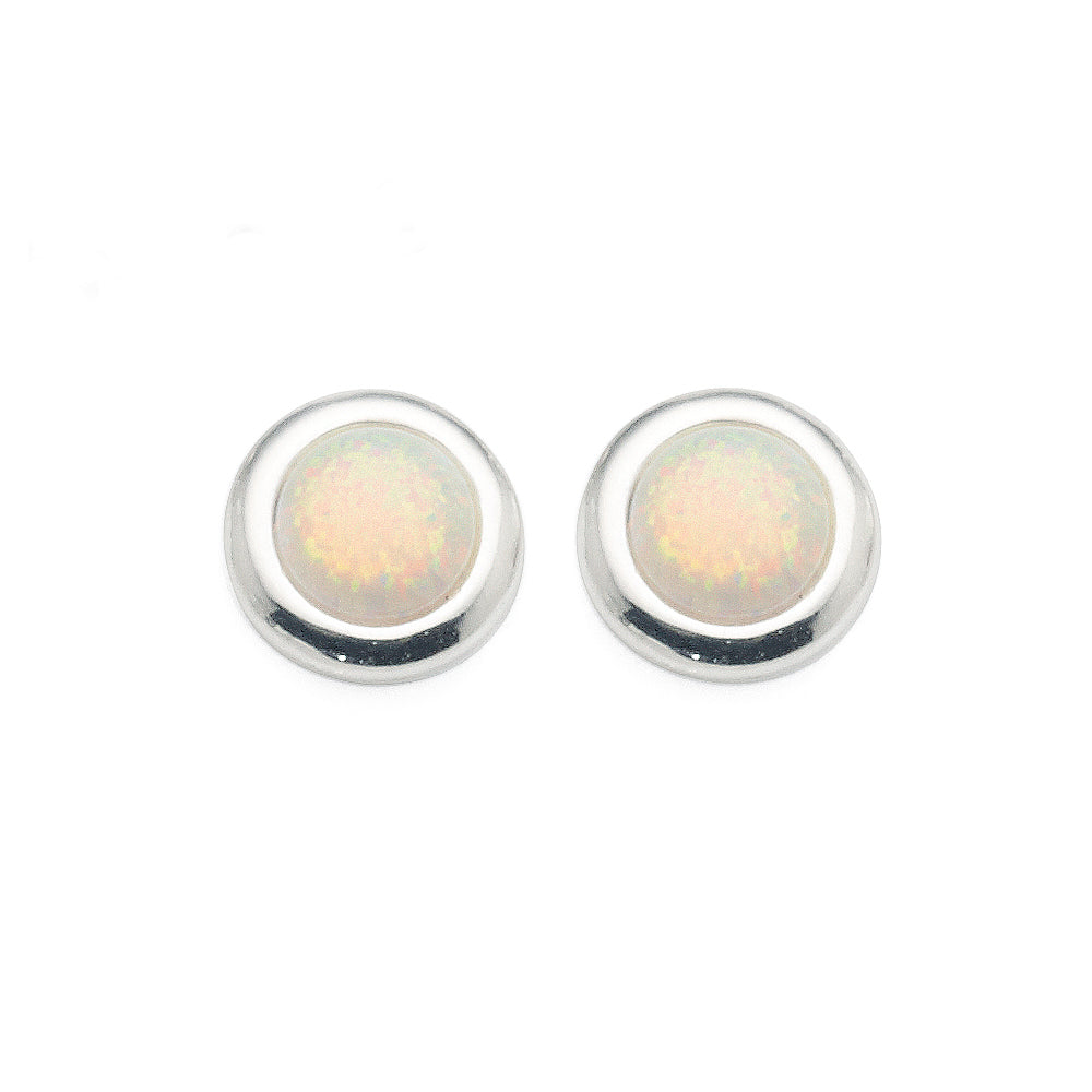 Sterling Silver Created White Opal Round Studs