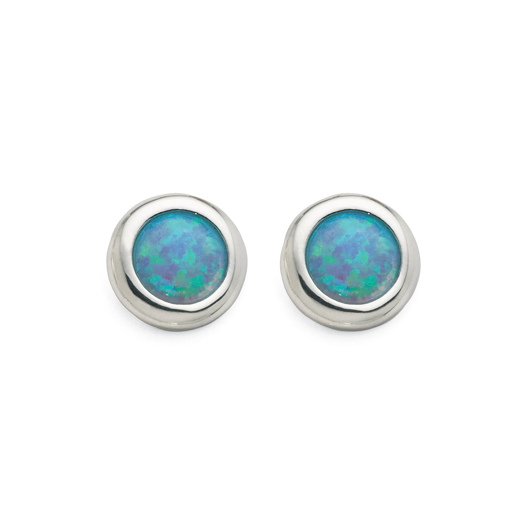 Sterling Silver 7mm Round Created Blue Opal Studs