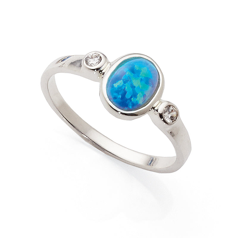 Sterling Silver Reconstituted Oval Blue Opal Ring