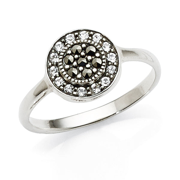 Sterling Silver Marcasite & Crystal Dress Ring