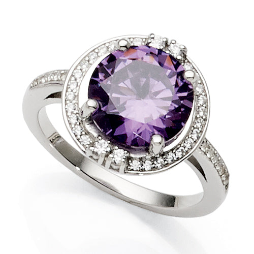 Sterling Silver Purple Cubic Zirconia Halo Ring