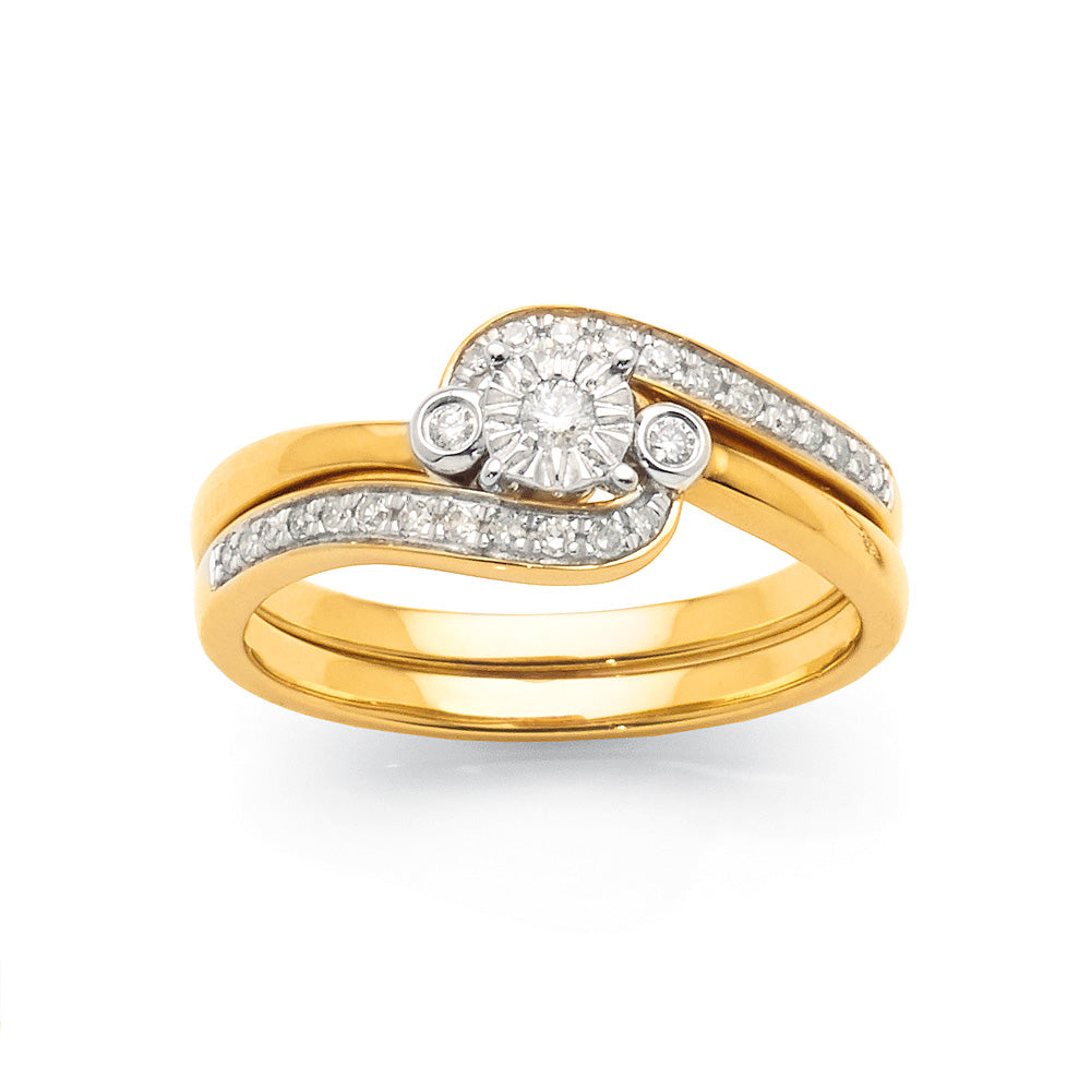 9ct Yellow Gold Diamond Bridal Ring Set