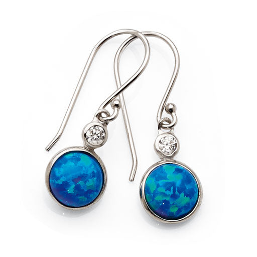 Sterling Silver Created Blue Opal & Cubic Zirconia Hooks