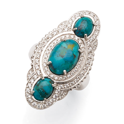 Sterling Silver Created Turquoise & Cubic Zirconia Ring