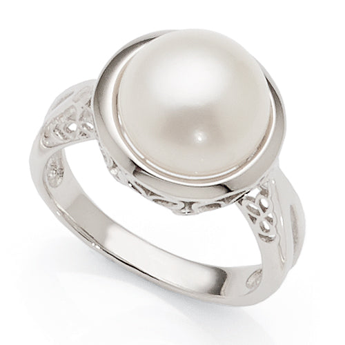 Sterling Silver Pearl & Cubic Zirconia Ring