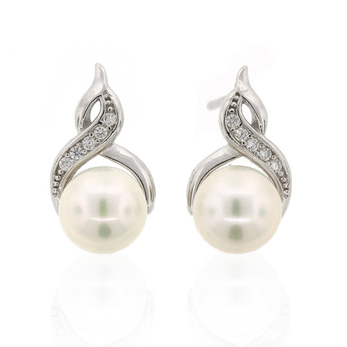 Sterling Silver 7mm Pearl & Cubic Zirconia Studs