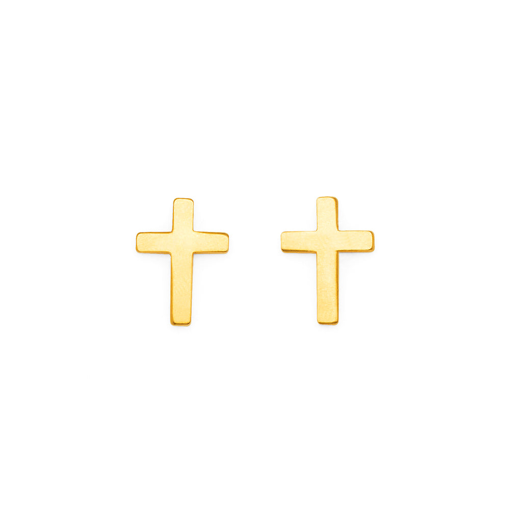 9ct Gold 7mm Flat Cross Stud Earrings