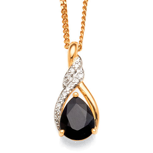 9ct Yellow Gold Sapphire & Diamond Pendant