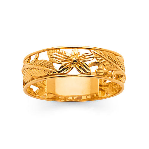 9ct Gold Flower and Leaf Pattern Ring