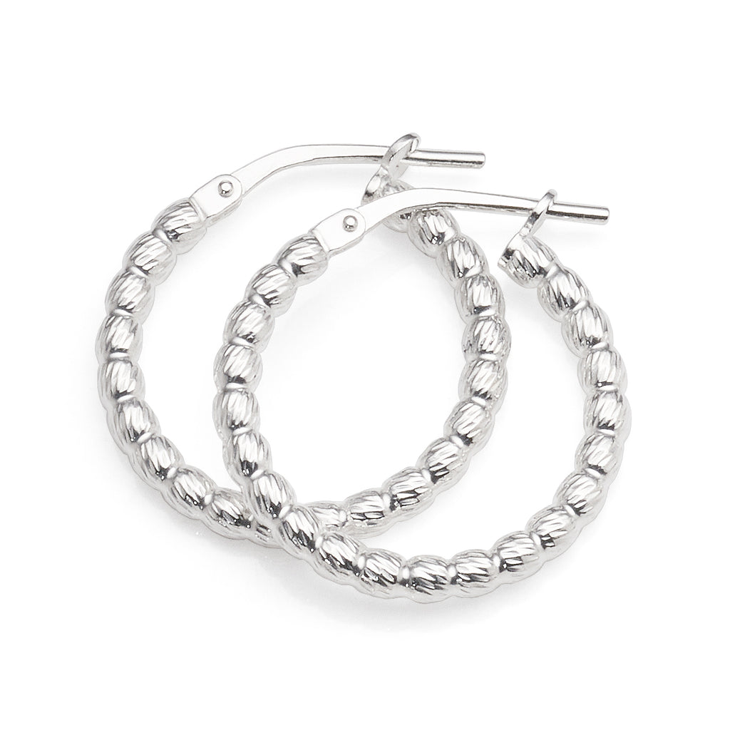 Sterling Silver 15mm Beaded Hoop Earrings