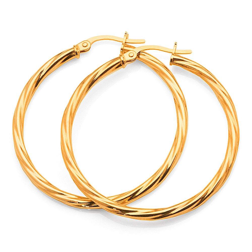 9ct Gold 30mm Twist Hoop Earrings