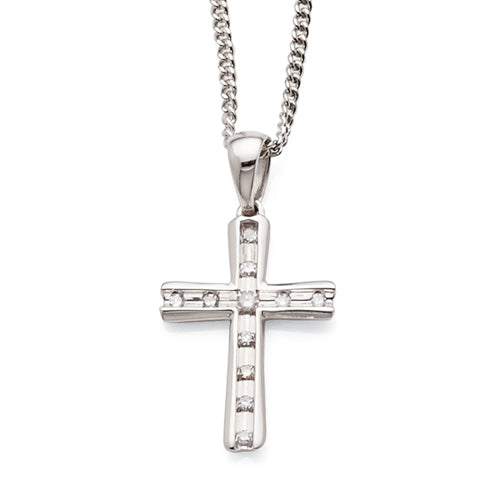 9ct White Gold Diamond Cross Pendant