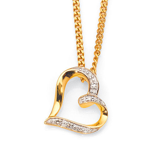 9ct Yellow Gold Diamond Heart Pendant