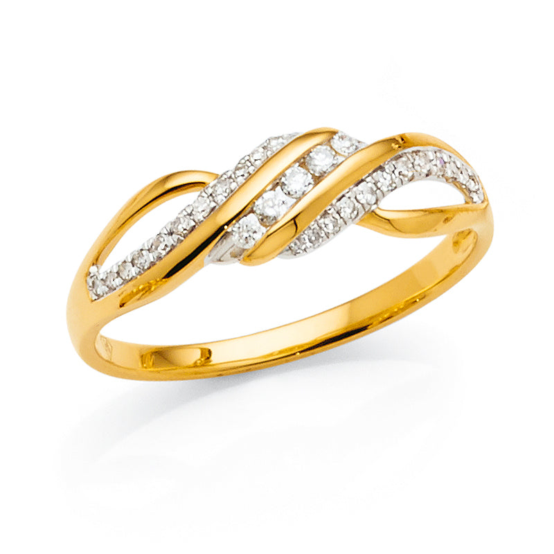 9ct Yellow Gold Channel Set Diamond Offset Ring TDW: 0.15CT