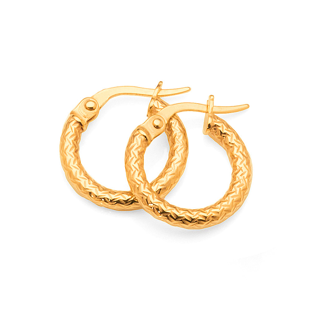 9ct Gold 10mm Textured Hoops