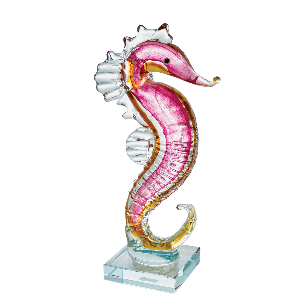 Coloured Glass Pink and Orange Seahorse Figurine