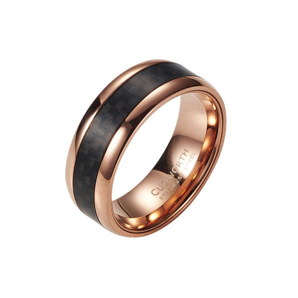 Cudworth Rose Tone Stainless Steel & Black Carbon Fibre Ring