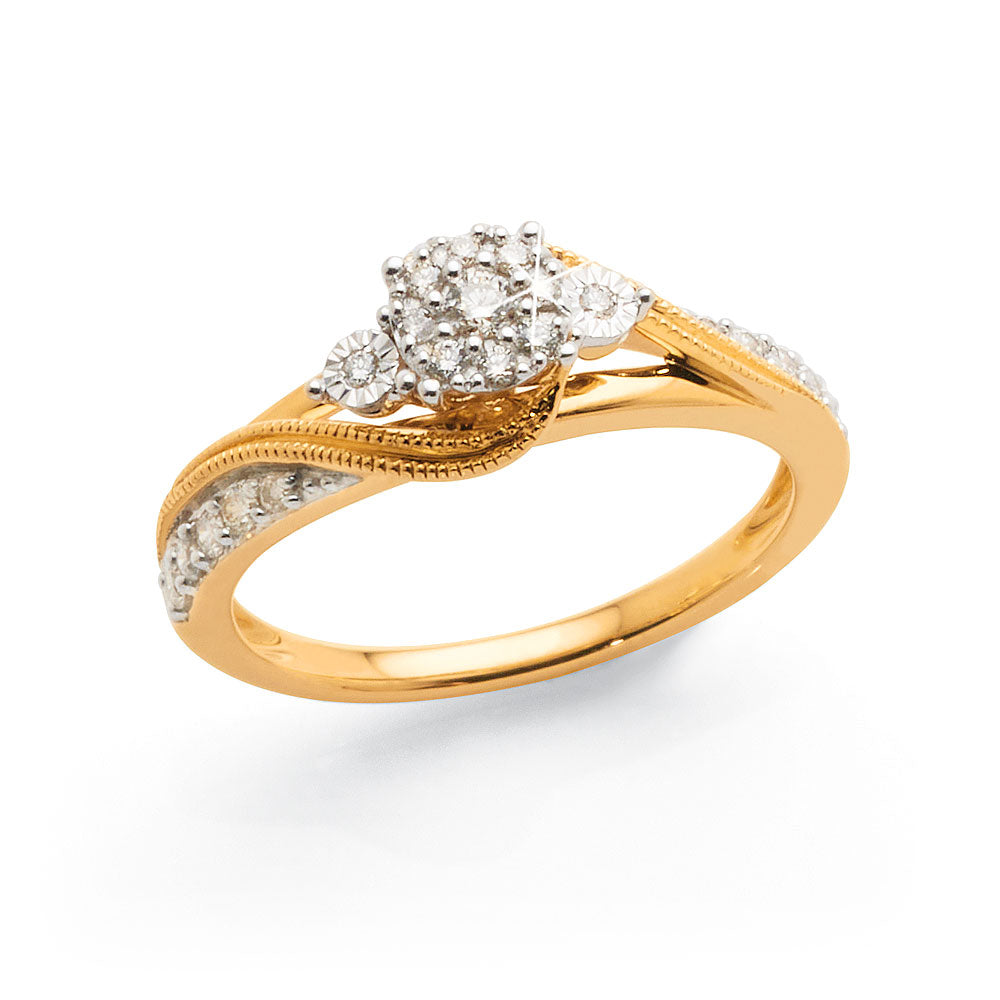 9ct Yellow Gold Diamond Multi-Stone Dress Ring TDW 0.25CT