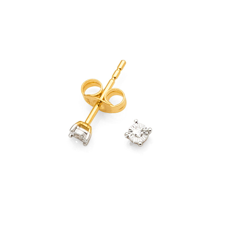 9ct Yellow Gold Illusion Set Diamond Stud Earrings