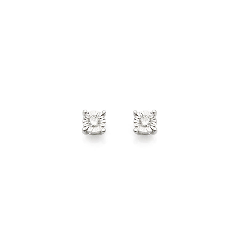 9ct White Gold Diamond Stud Earrings