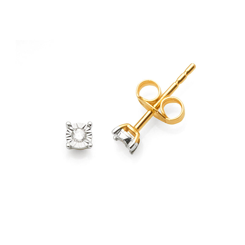 9ct Yellow Gold Diamond Stud Earrings