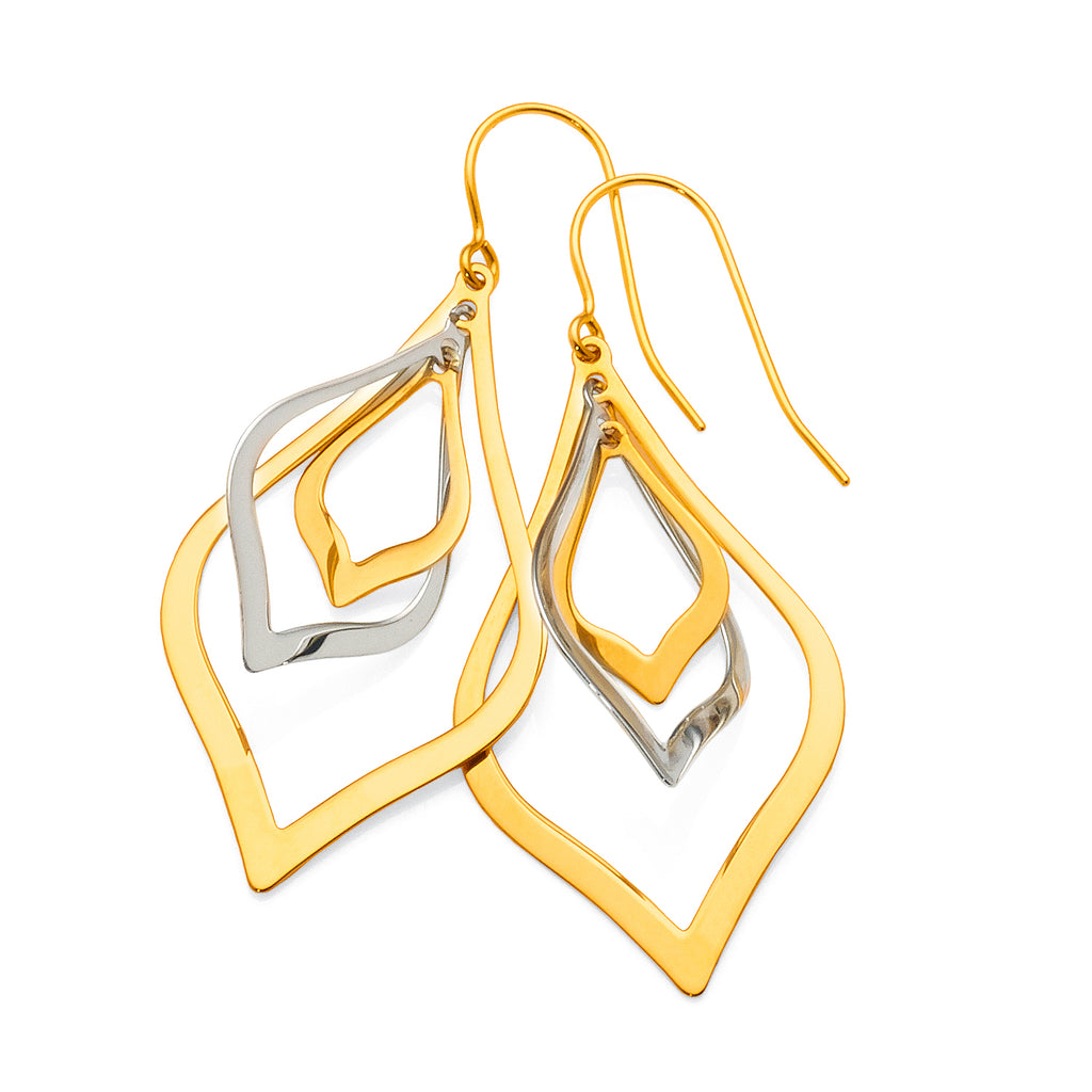 9ct Yellow & White Gold Bonded  2-Tone Hook Earrings