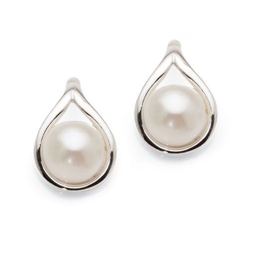 Sterling Silver Teardrop Created Pearl Studs