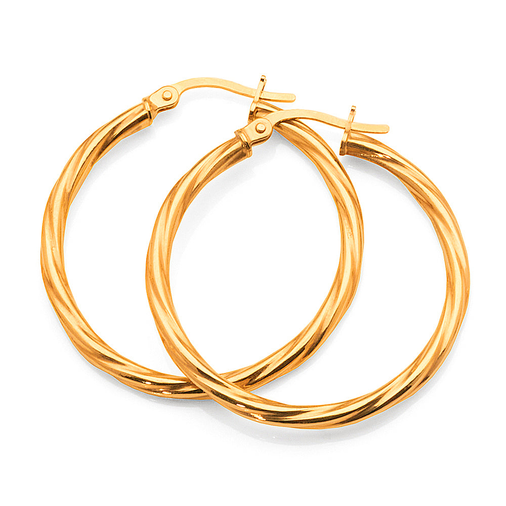 9ct Yellow Gold 25mm Hoop Earrings