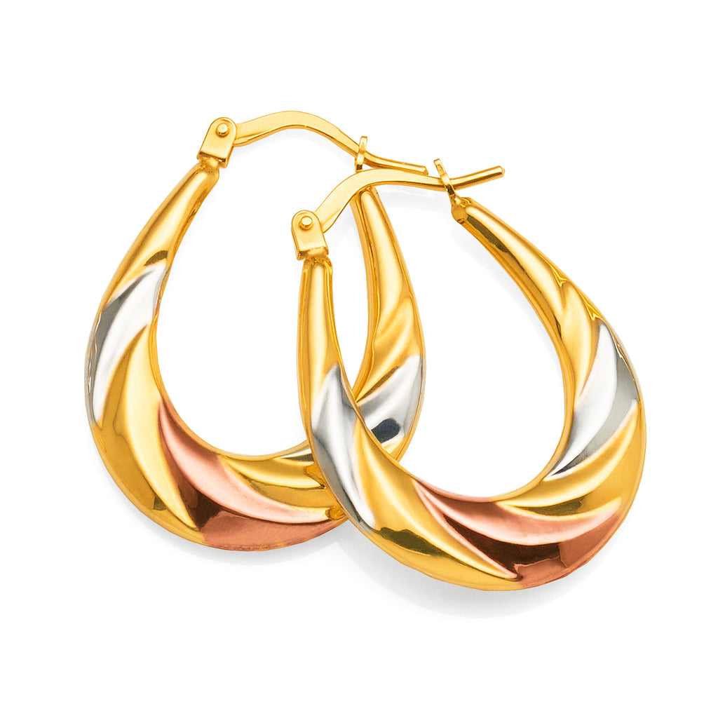 9ct 3-Tone Gold 20mm Oval Hoop Earrings