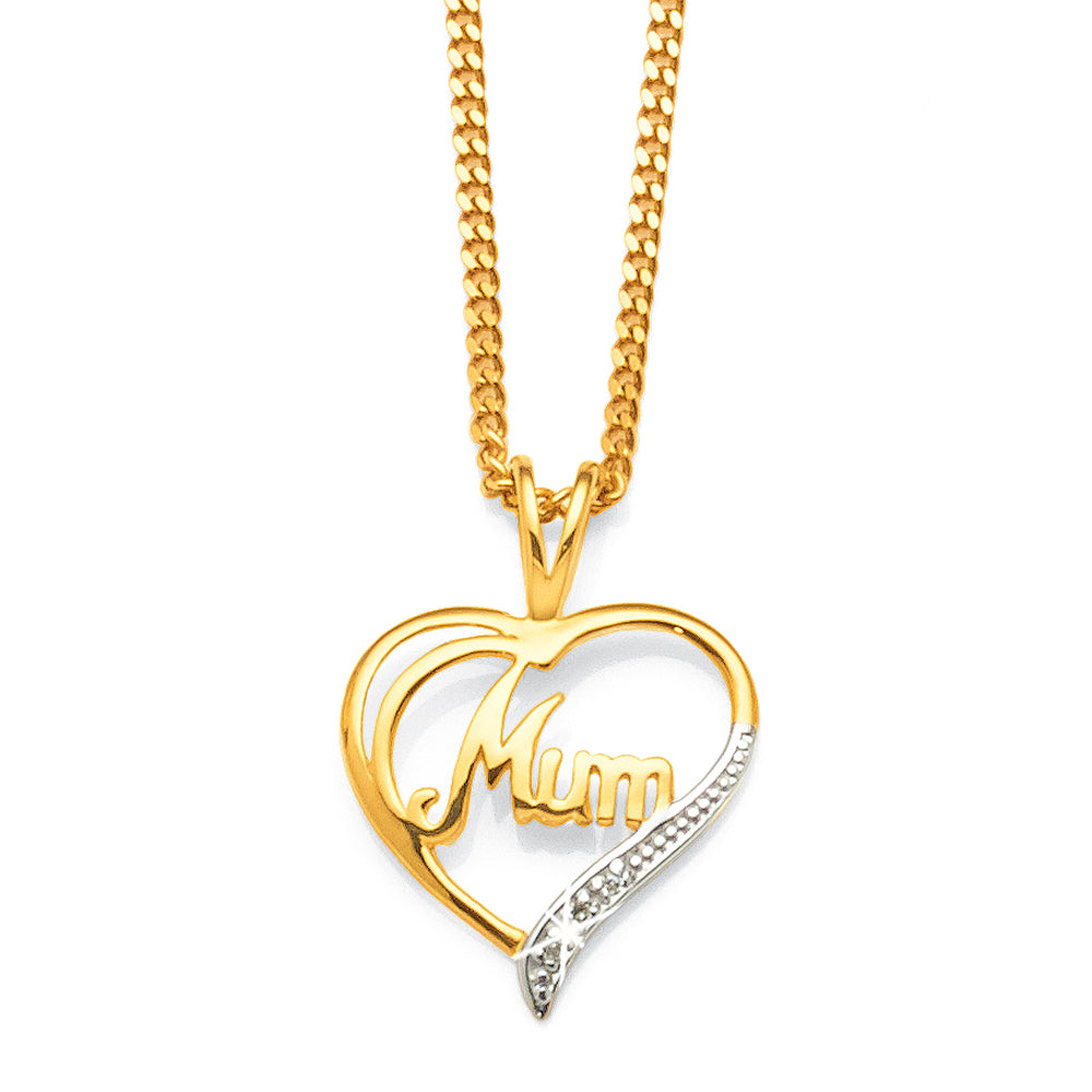 9ct Gold Diamond Heart 'Mum' Pendant