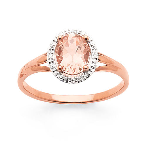 9ct Rose Gold Morganite & Diamond Halo Ring