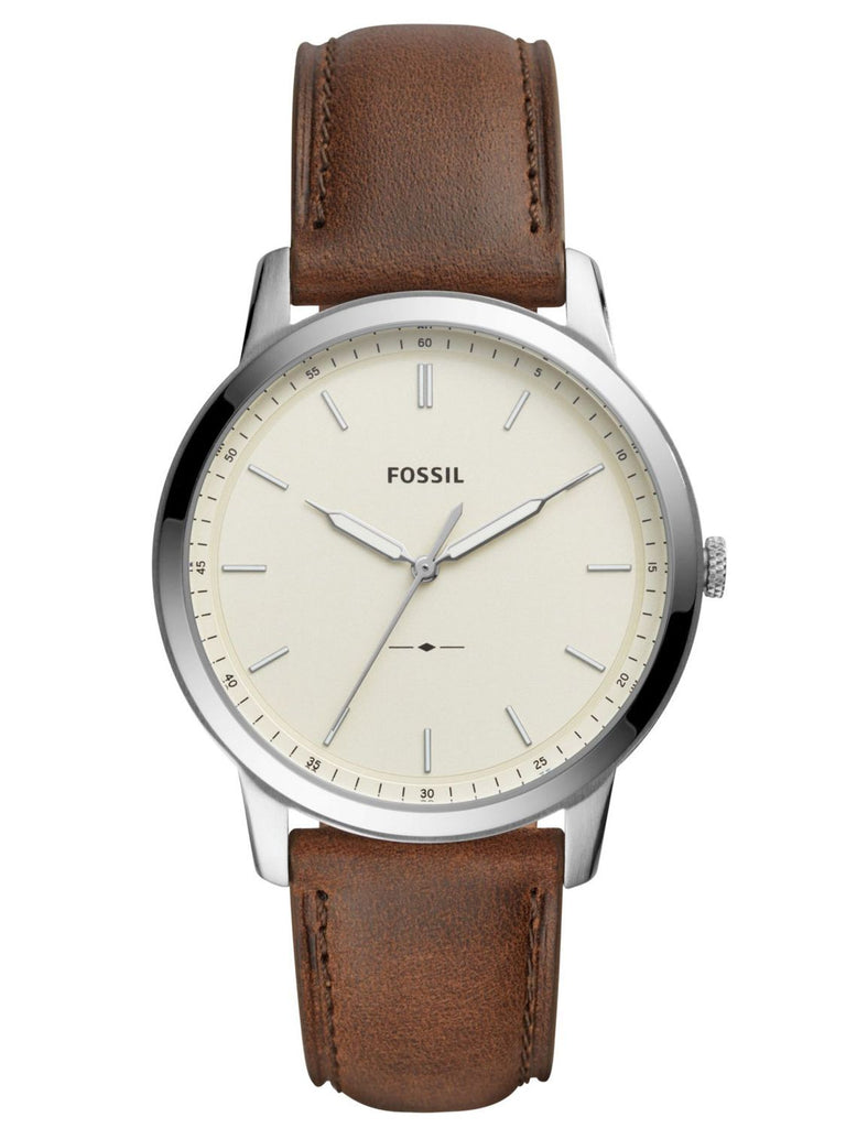 Fossil Minimalist Brown Leather Strap Cream Dial Watch FS543