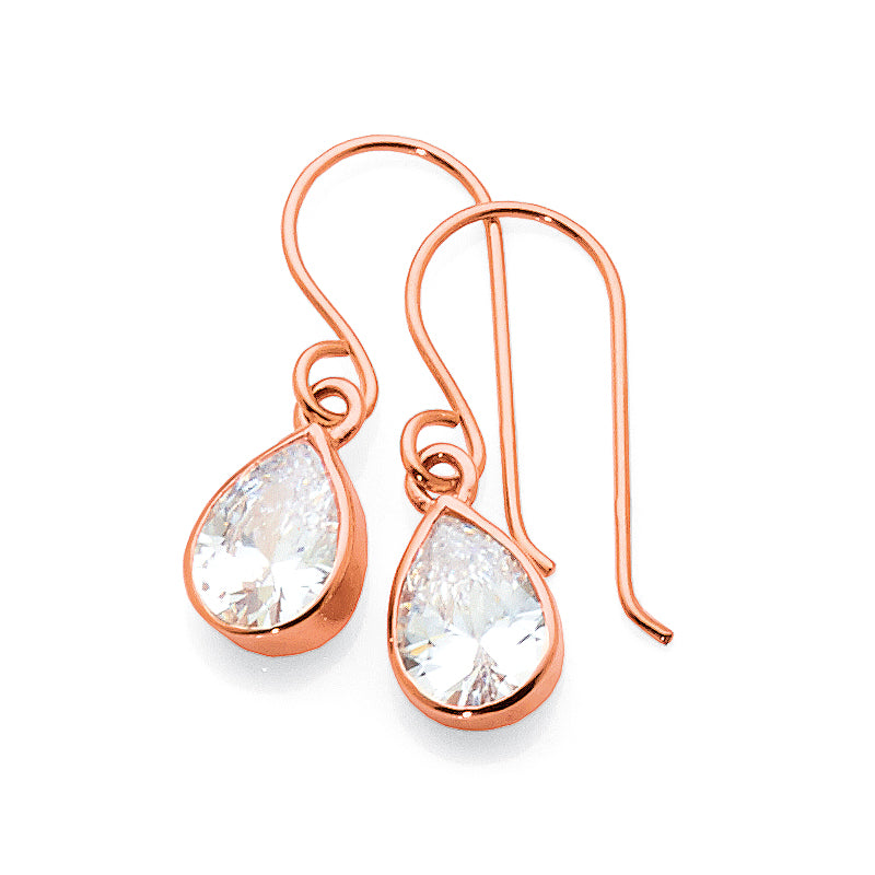 Sterling Silver Rose-Tone Cubic Zirconia Hook Earrings