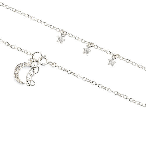 Sterling Silver Star & Crescent Moon Cubic Zirconia Anklet