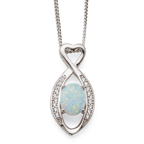 Sterling Silver Created White Opal Pendant