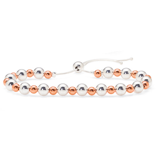 Sterling Silver Alternating Rose Tone Adjustable Ball Bracel