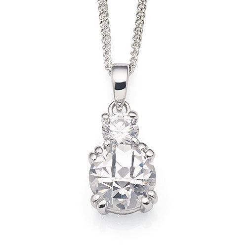 Sterling Silver Round Double Cubic Zirconia Pendant